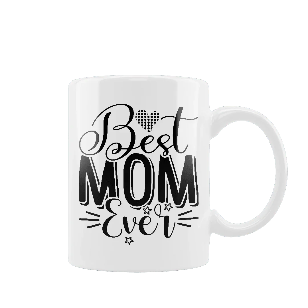 Biały kubek z napisem Best Mom Ever, idealny prezent dla mamy na Dzień Matki lub urodziny