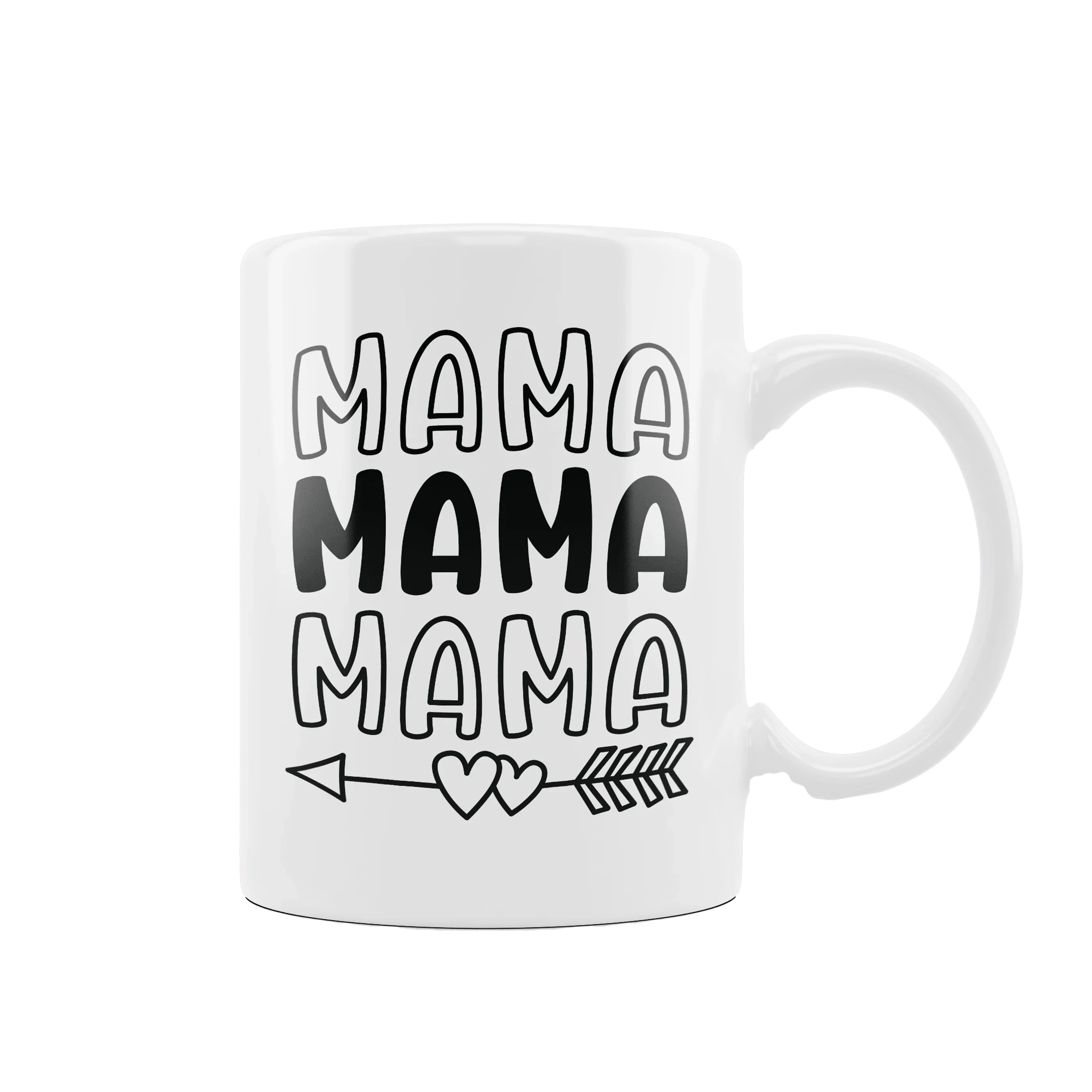 Biała filiżanka z napisem MAMA, idealny prezent dla mamy z serduszkami i strzałką