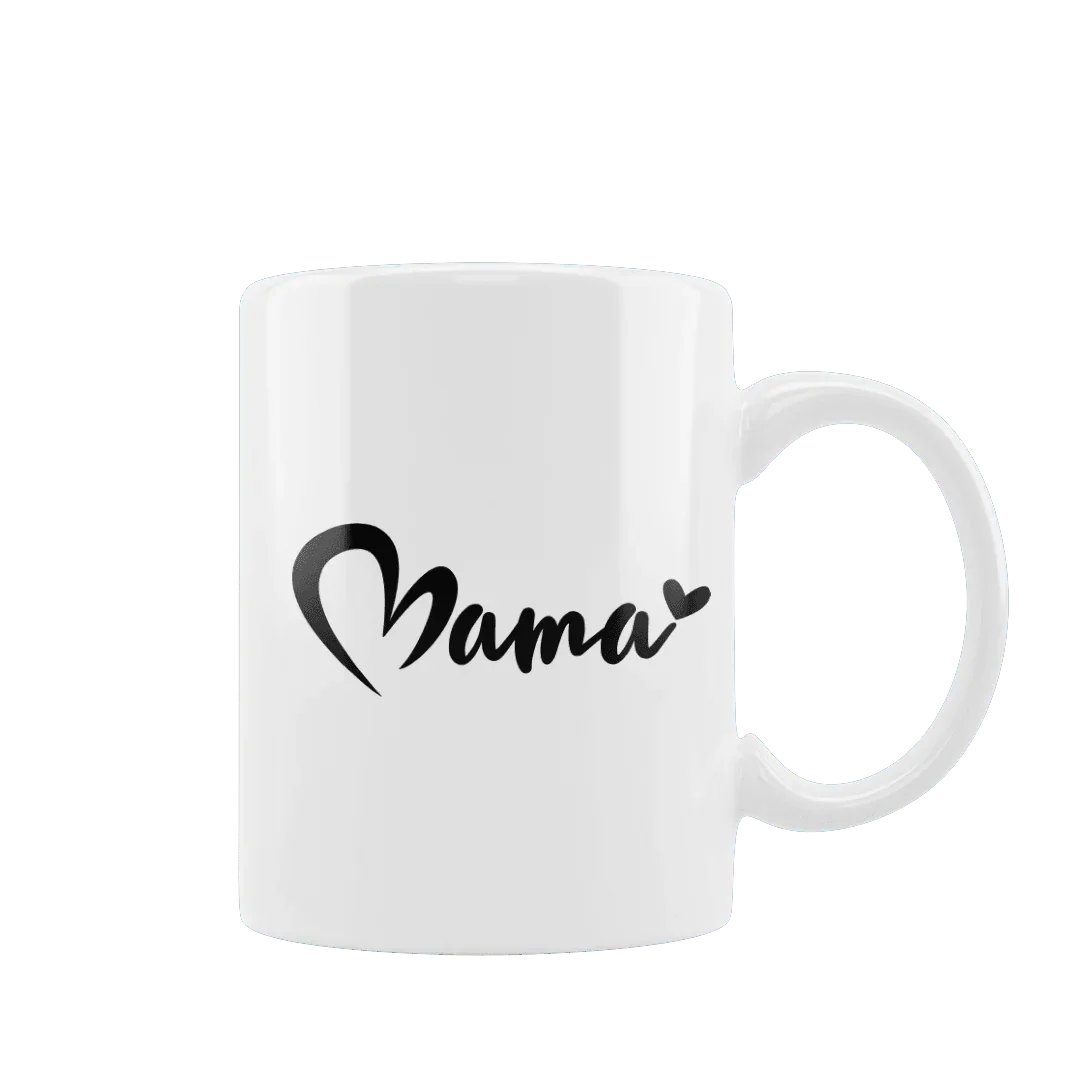 Biała filiżanka z napisem 'Mama' w stylu serca – idealny personalizowany prezent dla mamy