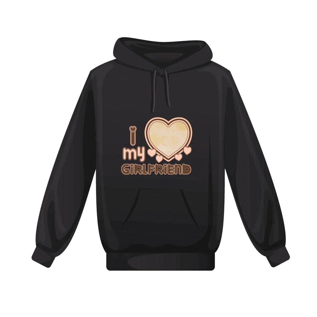 Czarny sweter z kapturem z napisem I love my girlfriend, idealny prezent dla ukochanej