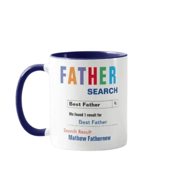 Personalizowany kubek 'Father Search' z imieniem, idealny prezent dla taty na Dzień Ojca lub urodziny