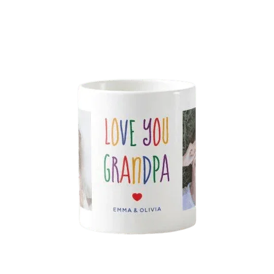 Personalizowany kubek z napisem 'Love You Grandpa' i zdjęciami dla dziadka, idealny prezent na każdą okazję