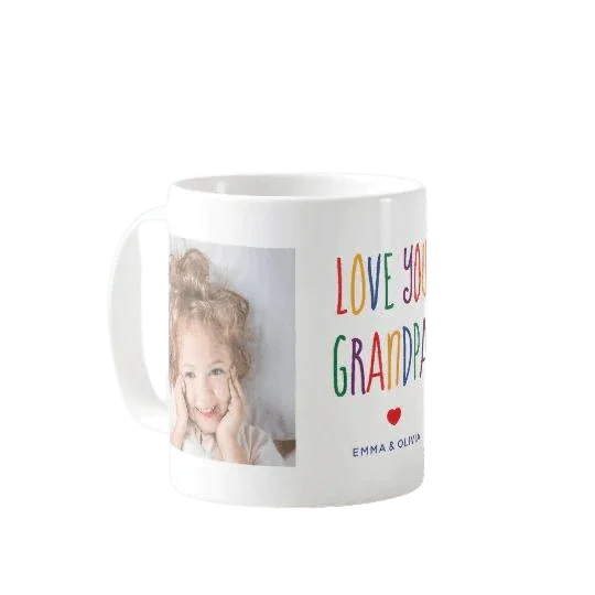 Personalizowana filiżanka z zdjęciem dziecka i napisem 'Love You Grandpa' – idealny prezent dla dziadka