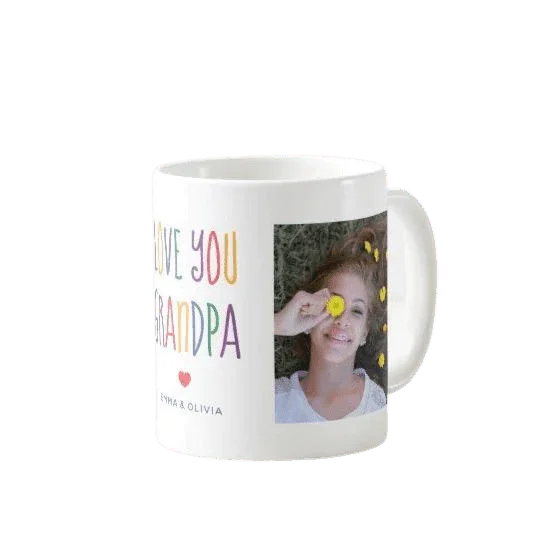 Personalizowany kubek z napisem 'Love You Grandpa' i zdjęciem dziecka – idealny prezent dla dziadka