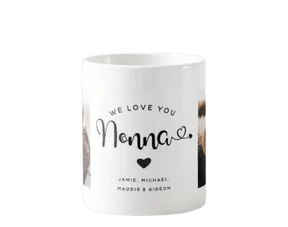Personalizowany kubek z napisem 'We Love You Nonna' i imionami, idealny prezent dla babci