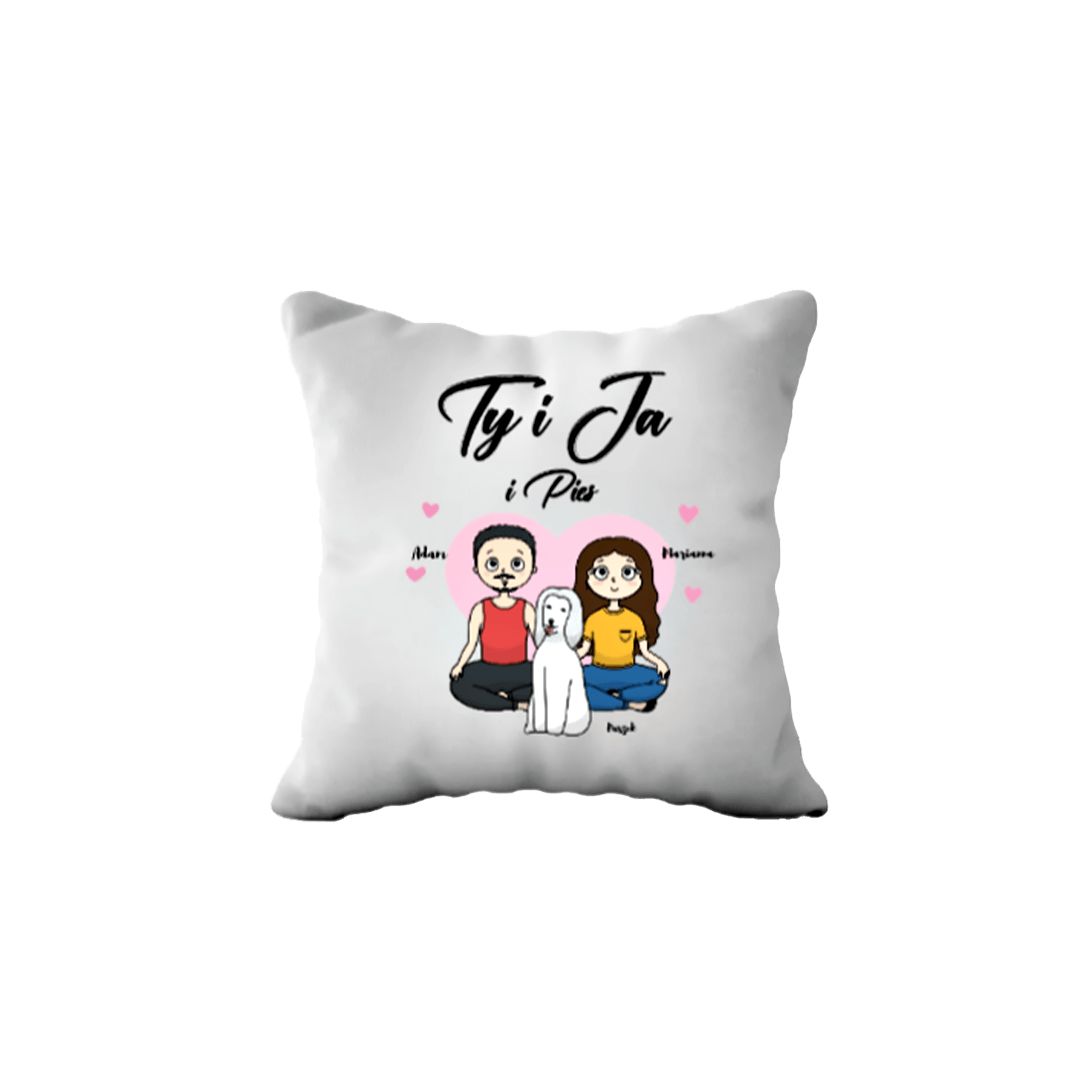 Personalizowana Poduszka dla Par - Ty i Ja (i pies) - Mejkmi - Personalizowane Prezenty Dla Twoich Bliskich!
