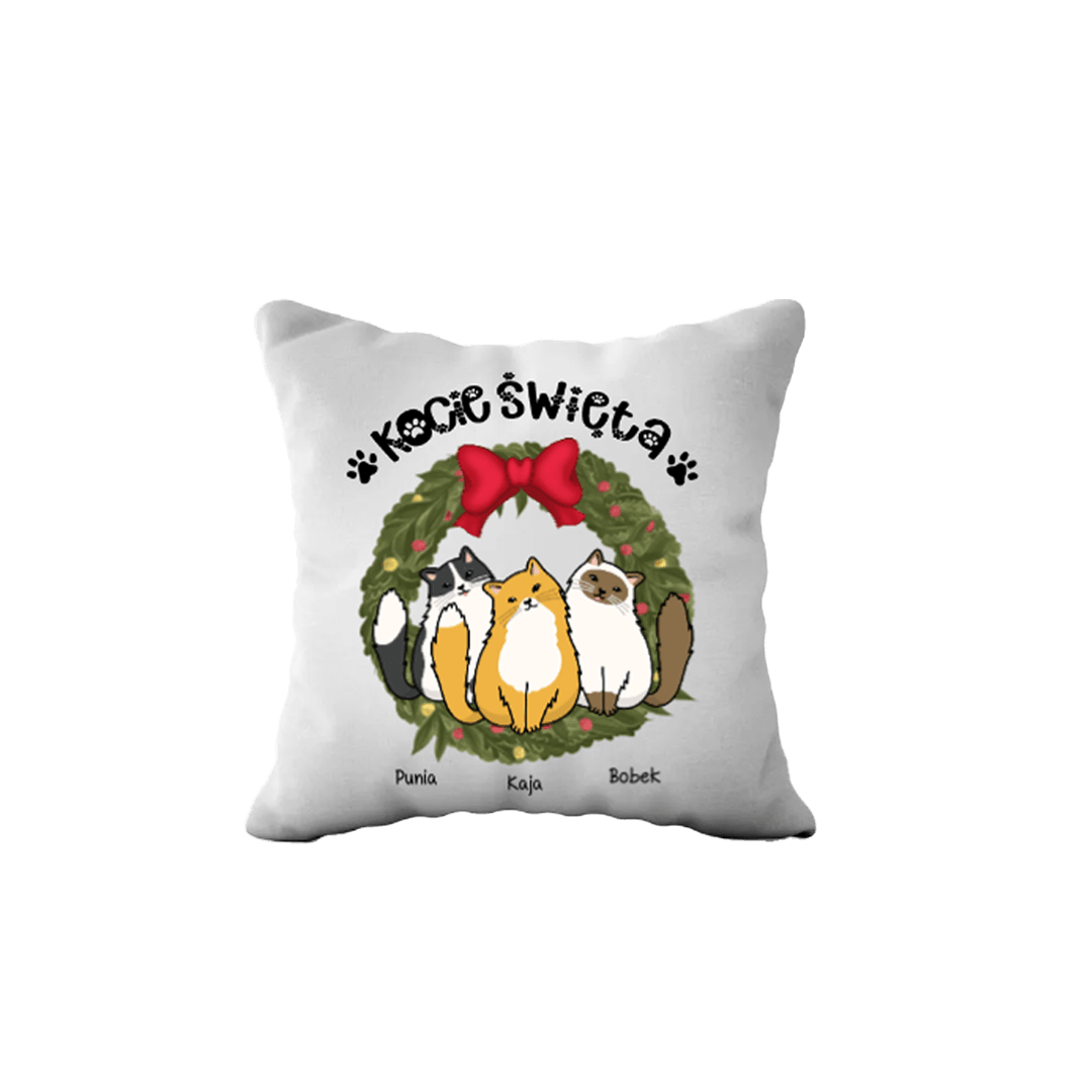 Personalizowana Poduszka - Kocie święta (do 3 kotów) - Mejkmi - Personalizowane Prezenty Dla Twoich Bliskich!
