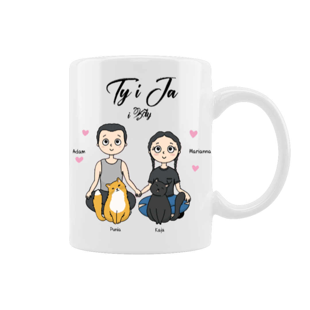Kubek Personalizowany dla Par - Ty i Ja (i kot) - Mejkmi - Personalizowane Prezenty Dla Twoich Bliskich!