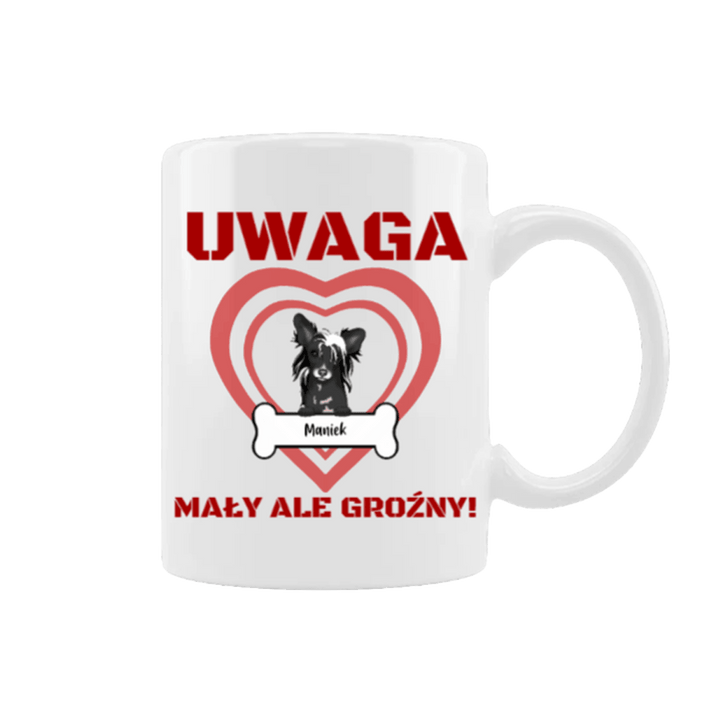 Kubek Personalizowany - Uwaga, mały ale groźny! - dla miłośników małych ras psów - Mejkmi - Personalizowane Prezenty Dla Twoich Bliskich!