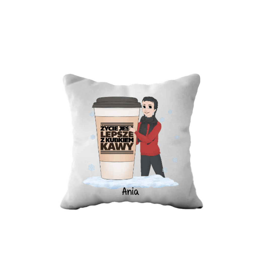 Personalizowana Poduszka - Życie jest lepsze z kubkiem kawy - Mejkmi - Personalizowane Prezenty Dla Twoich Bliskich!
