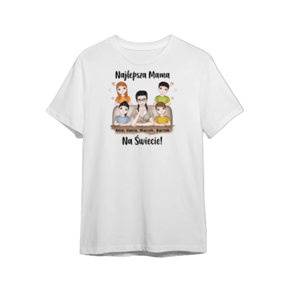 Personalizowana Koszulka - Najlepsza mama na świecie do 4 osób - Mejkmi - Personalizowane Prezenty Dla Twoich Bliskich!