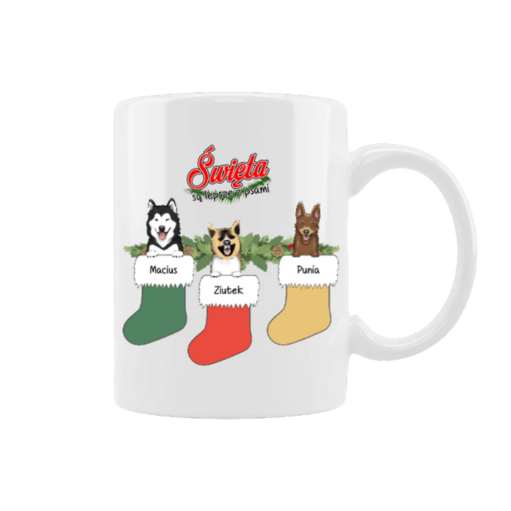 Personalizowany kubek - Święta są lepsze z psami (do 3 psów) - Mejkmi - Personalizowane Prezenty Dla Twoich Bliskich!
