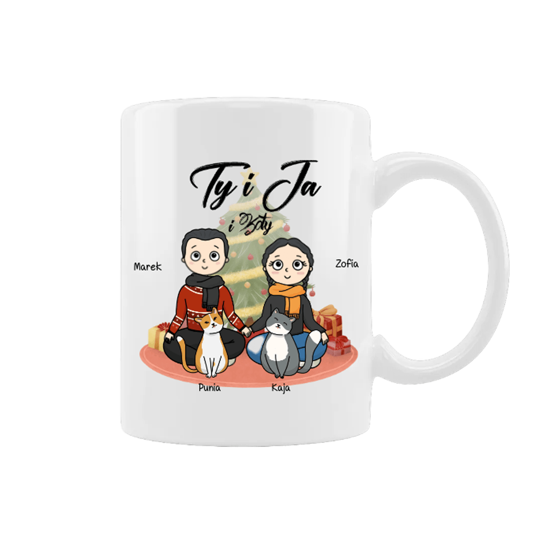 Personalizowany Kubek - Ty i Ja i Koty Świąteczna Wersja - Mejkmi - Personalizowane Prezenty Dla Twoich Bliskich!