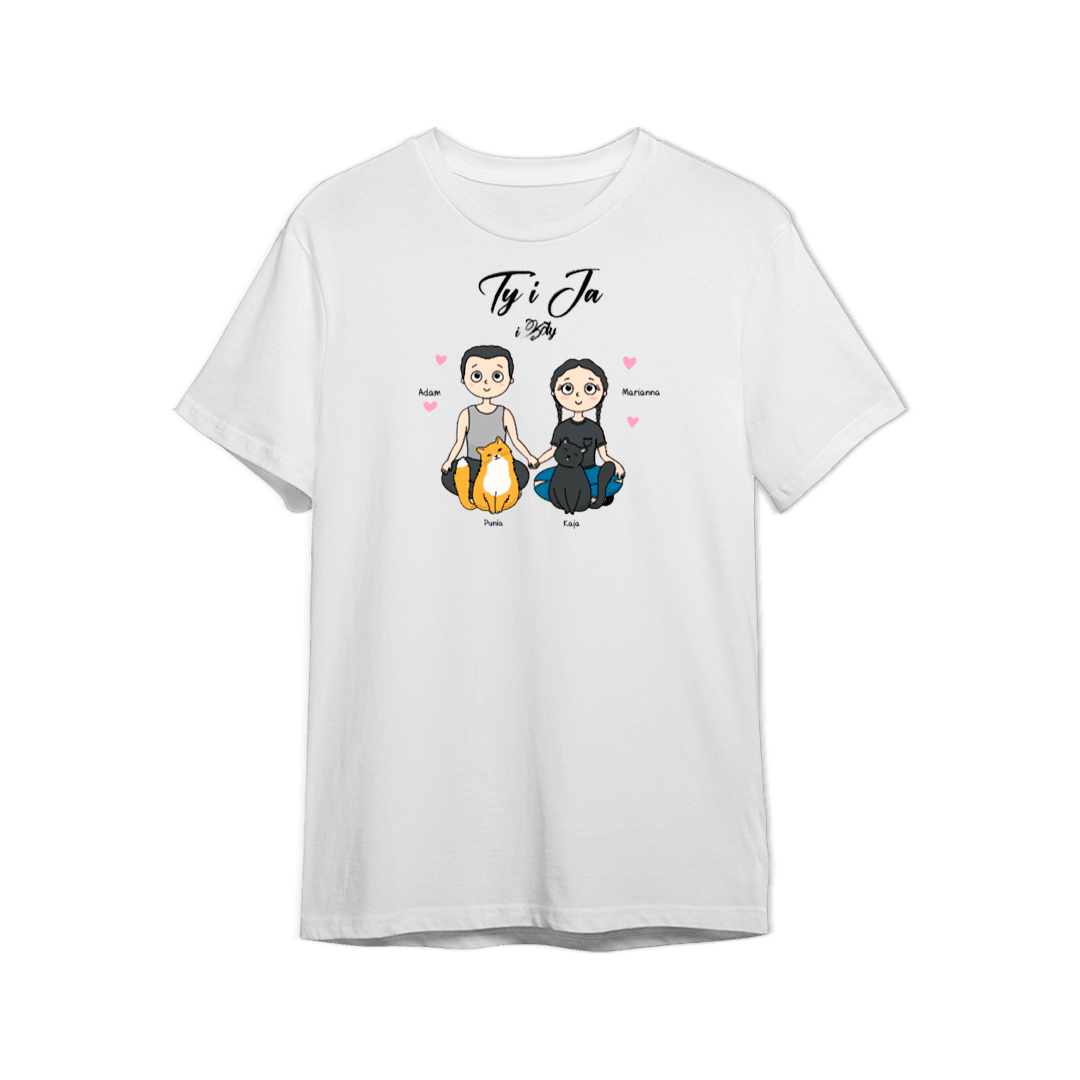 Koszulka Personalizowana dla Par - Ty i Ja (i kot) - Mejkmi - Personalizowane Prezenty Dla Twoich Bliskich!