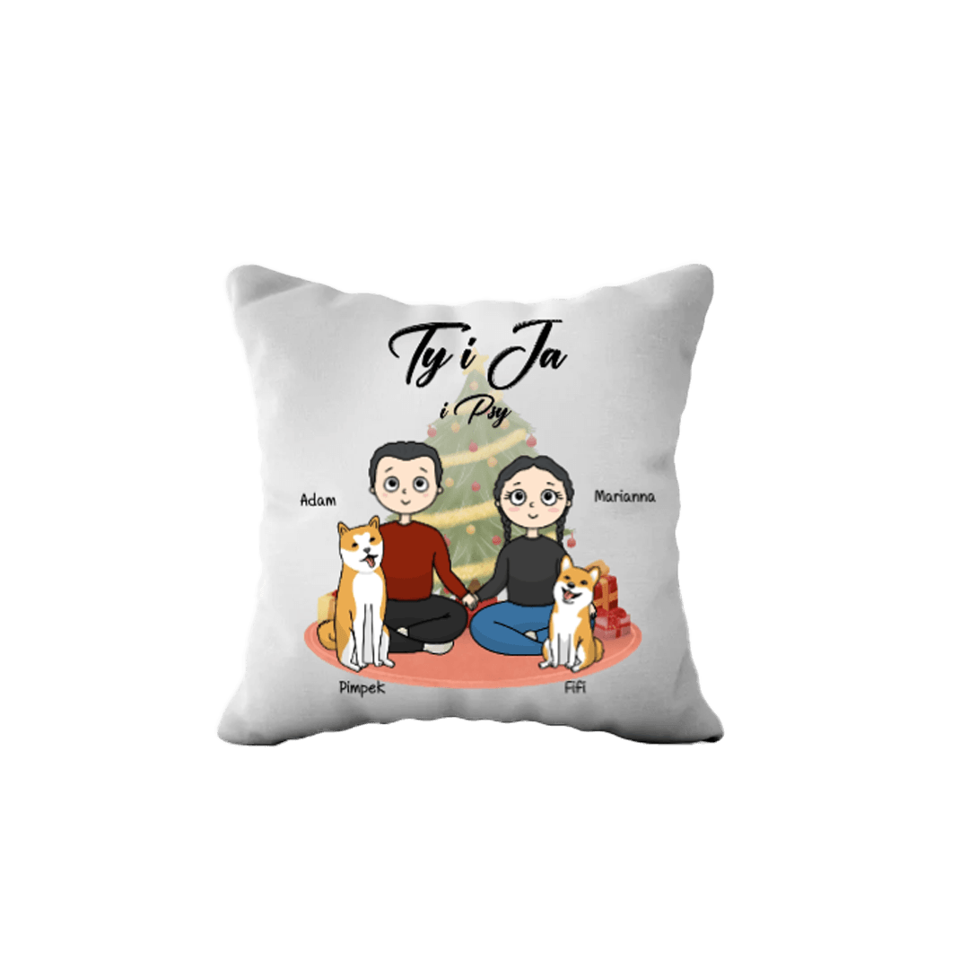 Personalizowana Poduszka - Ty i Ja i Psy świąteczna wersja - Mejkmi - Personalizowane Prezenty Dla Twoich Bliskich!
