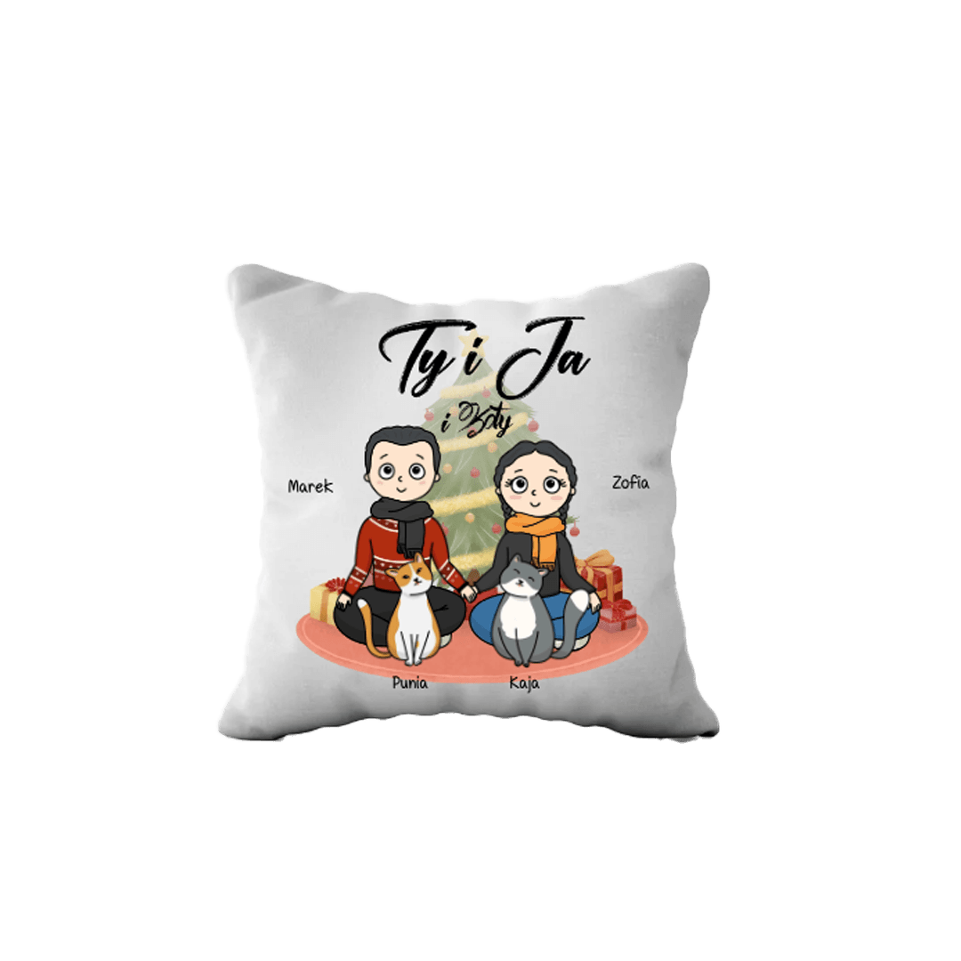 Personalizowana Poduszka - Ty i Ja i Koty Świąteczna Wersja - Mejkmi - Personalizowane Prezenty Dla Twoich Bliskich!