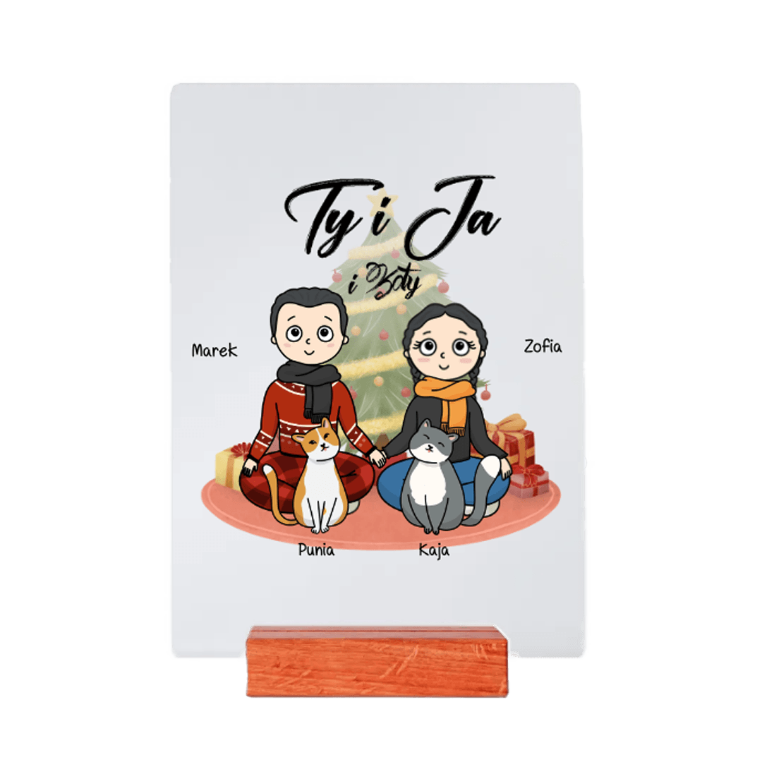 Personalizowane Szkiełko - Ty i Ja i Koty Świąteczna Wersja - Mejkmi - Personalizowane Prezenty Dla Twoich Bliskich!